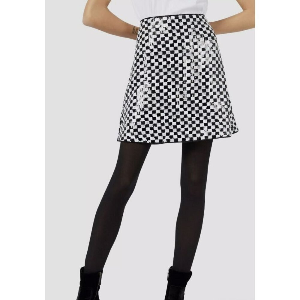 New Emporio Armani Sequin Mini Skirt Black & White Sz 44 US 8